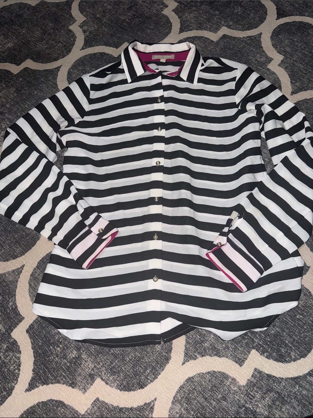 Banana Republic White Black Stripe Button Up Blouse Women's M